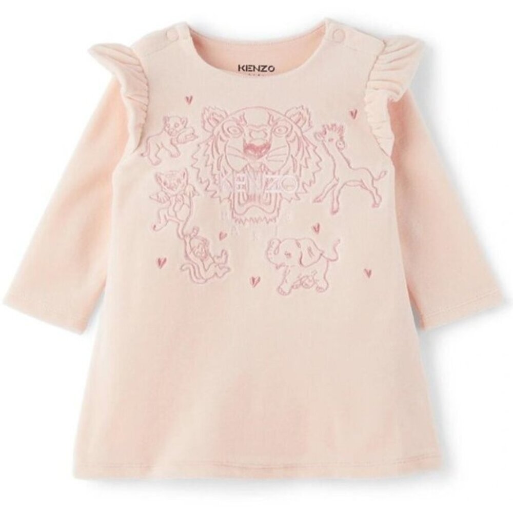Kenzo Tiger Pink Long Sleeve Velour Dress Size 9M